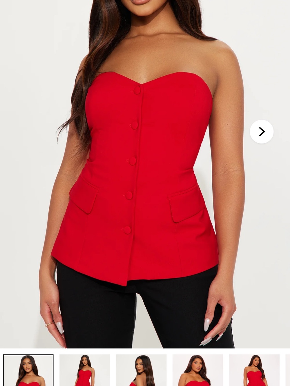Strapless Red Button-Front Corset Top
